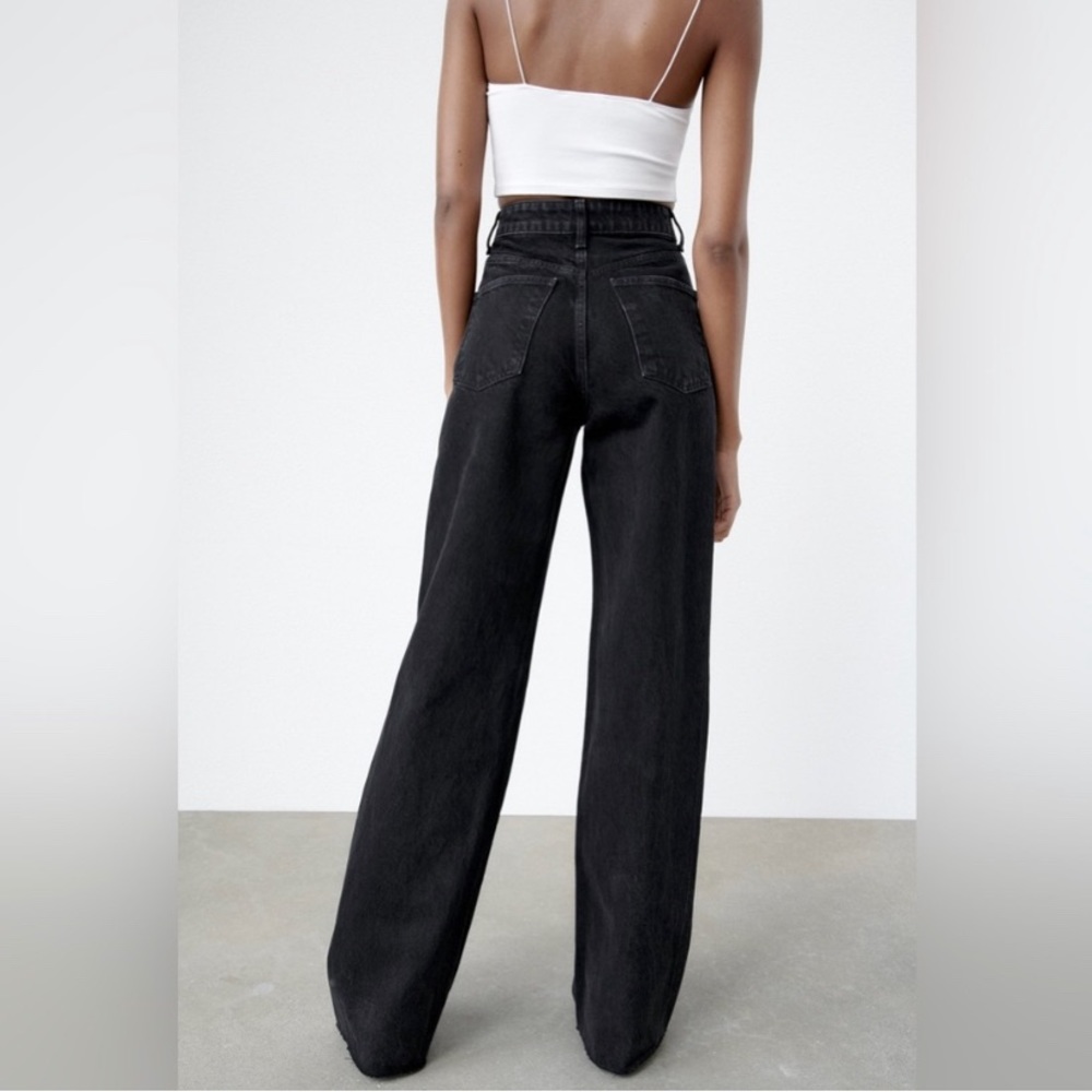 ZARA black denim wide leg jeans